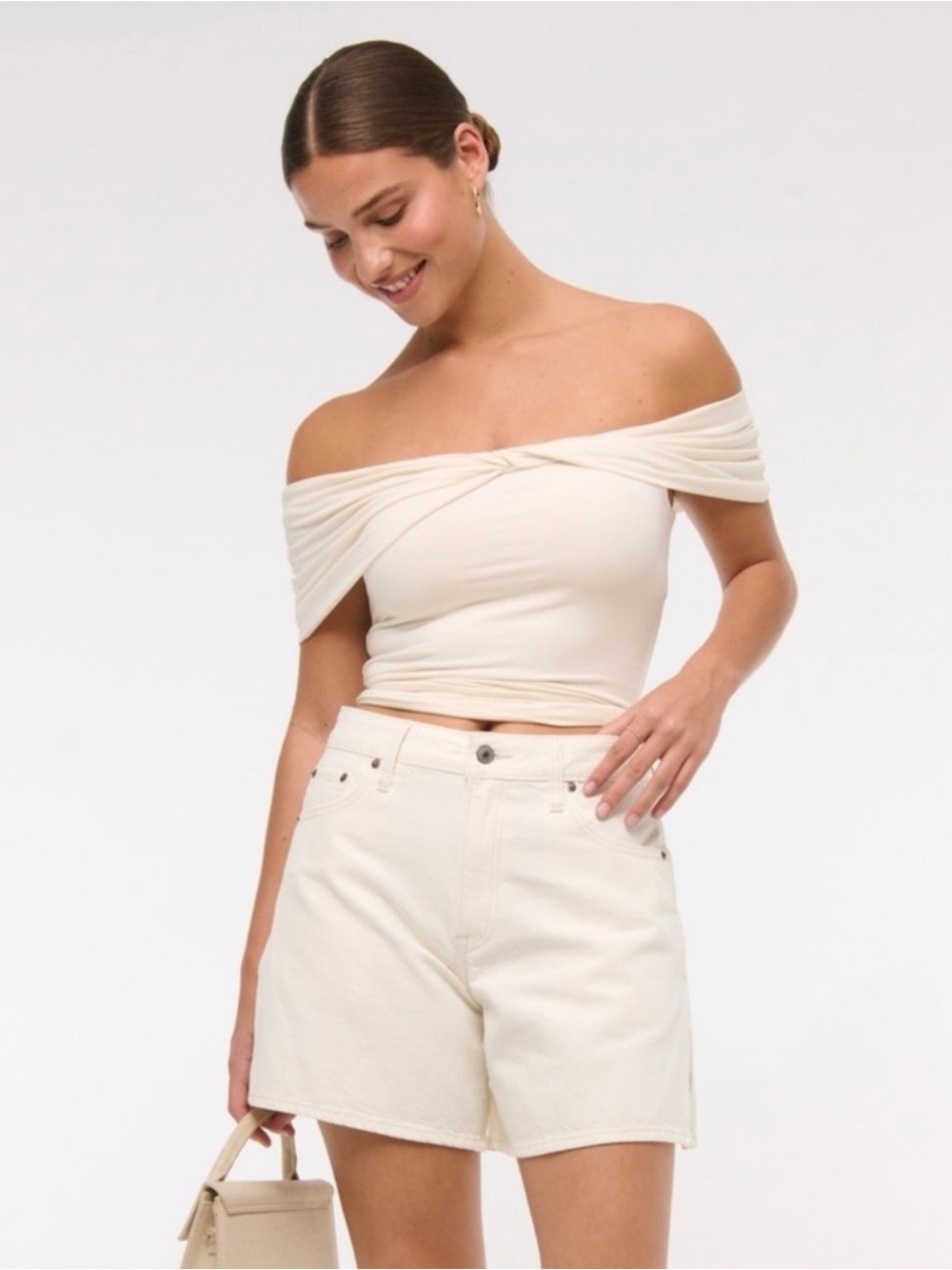 NWT Abercrombie & Fitch The Loose Short HR Curve Love in White Size 23|000 - Picture 2 of 8